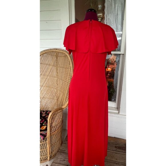 Vintage 1970s Red Maxi Dress Butterfly wing sleeves attached Rose - Picture 10 of 15